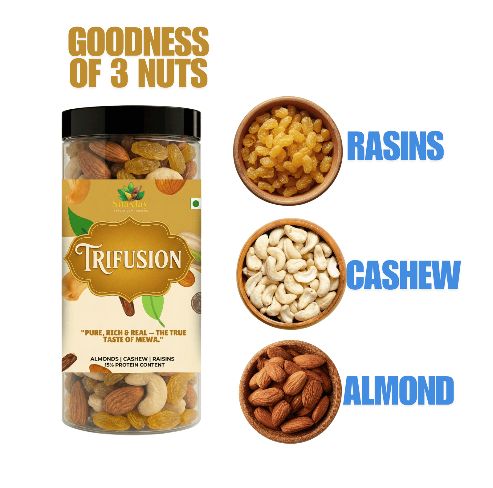 Trifusion Premium Dry Fruit Mix β Cashews, Golden Raisins & Almonds | Healthy Snack | Energy Boost | Natural & Nutritious 200g - Image 3
